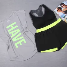 Women Yoga Fitness High elastic Quick-drying yoga suits Athletic Running Sport PRO Sets/3pcs(T-shirts+sports bra+Shorts)