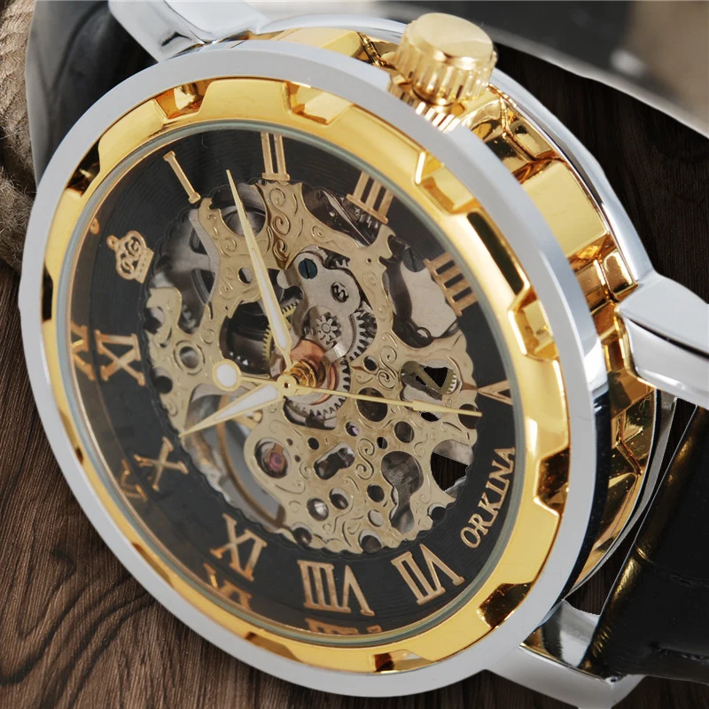 Luxury Brand MG ORKINA Skeleton font b Mechanical b font Hand Wind Watches Men Steampunk Man