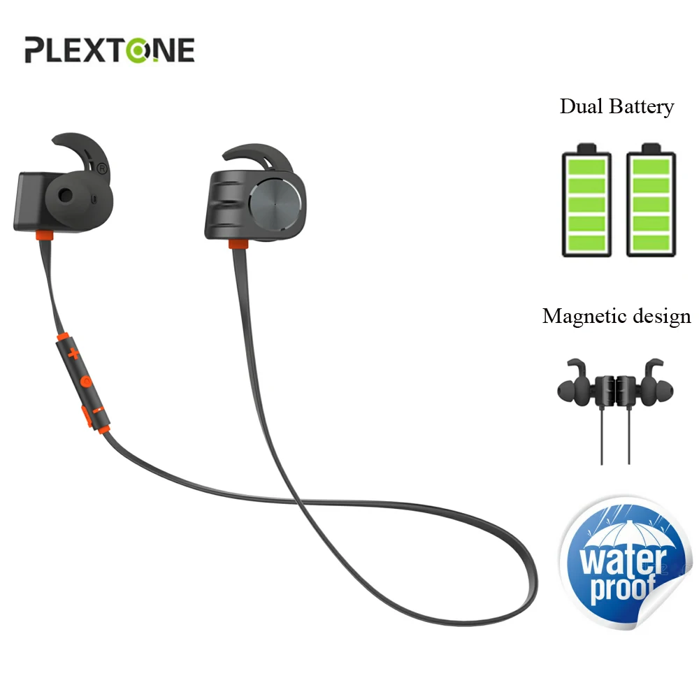 

Plextone BX338 Wireless Headsets Bluetooth Earphons IPX5 Waterproof Stereo Headphones with Microphone Earbuds For Phone Sport