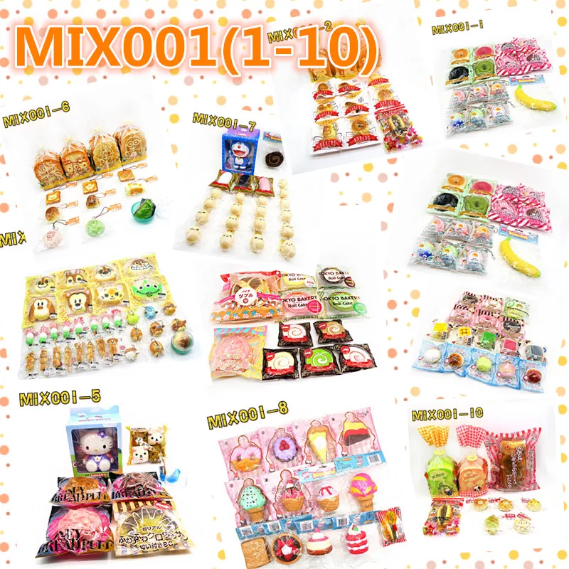 

MIX001-1 to MIX001-10, Mixed suit,Squishy bread, pendant, trim, slow rebound with fragrance,Decompression toys,free shipping