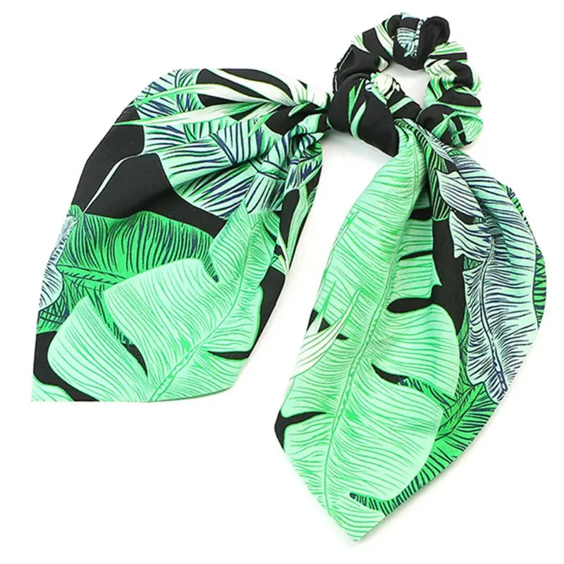 

Women Boho Floral Leaf Printing Hair Rope Detachable Ribbon Bowknot Headband Scarf Ponytail Holder Large Intestine Scrunchies