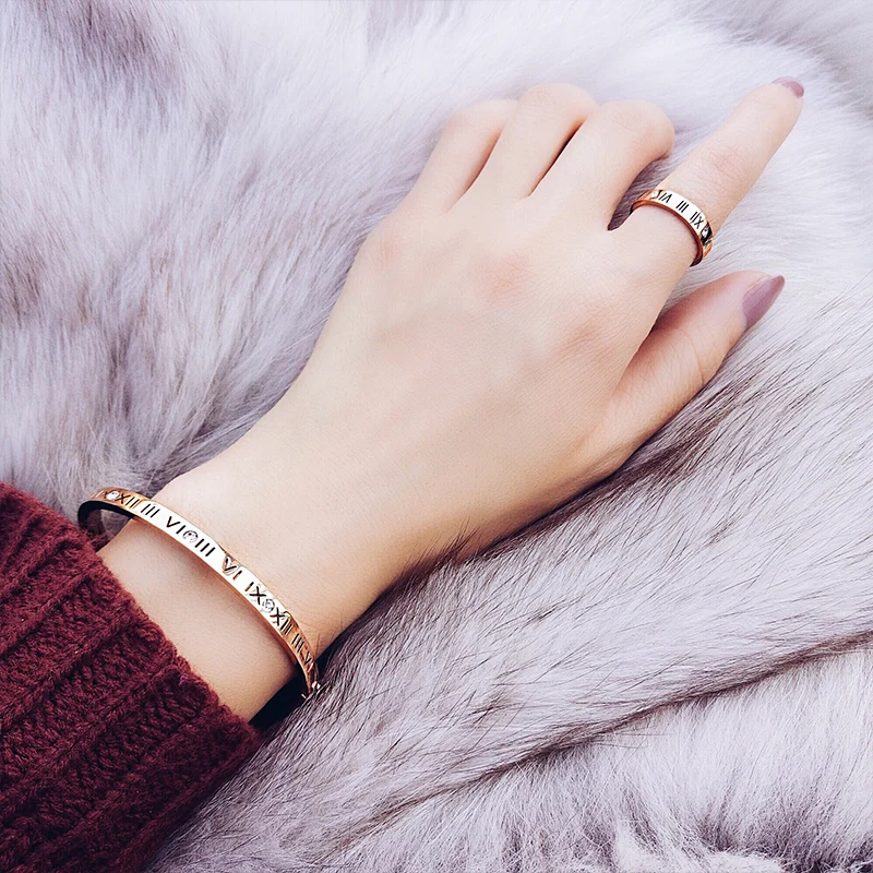 

Hot Sale Big Crystal Roman Numerals Charm Bracelets & Bangles 316L Stainless Steel Bracelet Zircon For Men Women Bangle Jewelry
