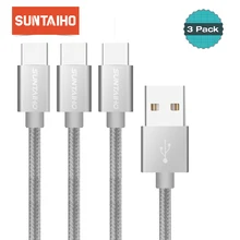 3 шт./лот Suntaiho нейлоновый USB C кабель для samsung S9 S8 1 m/2 m type C кабель для быстрой зарядки для Oneplus 5 5T Nokia 8 xiaomi mi 9 mi 9