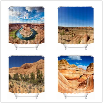 

3D Harsh Desert Bath Curtain Bathroom Curtain Waterproof Bathroom Products Creative Polyester Shower Curtains with 12 Hooks