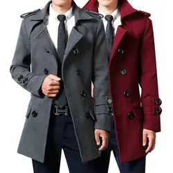 Мужские двубортные шерстяные кашемировые тонкие пальто подходит для утолщенных теплых зимних длинных парок с поясом тренчи Куртки пальто