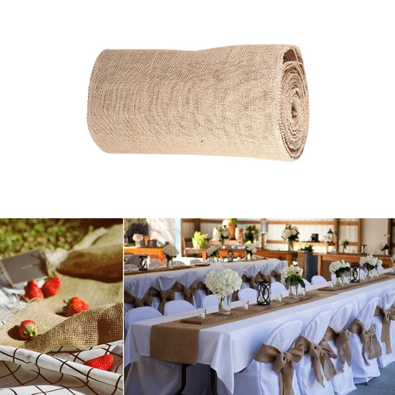 Jute Table Runner for Wedding Party Natural Imitated Linen Rustic Table