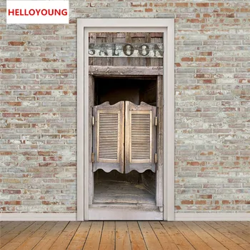 

QT-0306 Hotel Saloon Door Imitation 3D Door Stickers 2pcs/set DIY Mural Bedroom Home Decorative PVC Waterproof Wall Stickers