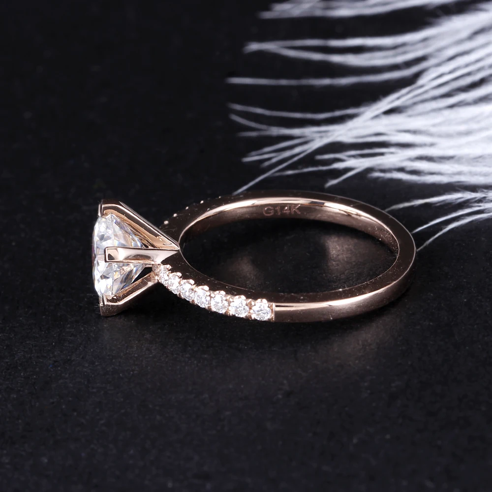 DovEggs 14K 585 розовое золото 2ct карат 8 мм F цвет обручальное кольцо для женщин Свадебное боковое обручальное кольцо с камнем