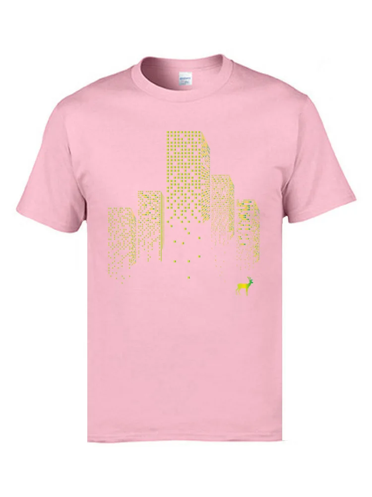 Birthday city deer Men's T Shirts Fashionable Autumn Short Sleeve Crewneck 100% Cotton Fabric Tees Design T-Shirt city deer pink