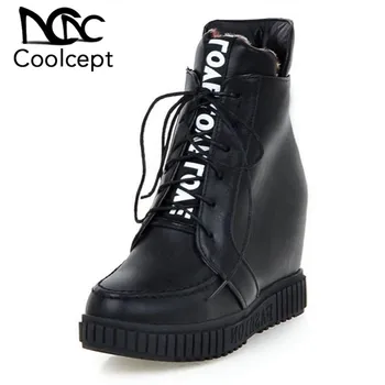

CoolCept 4 Color Women Ankle Boots Thick Bottom Winter Fur Boots Keep Warn Hidden Heels Strappy Platform Shoes Women Size 34-43