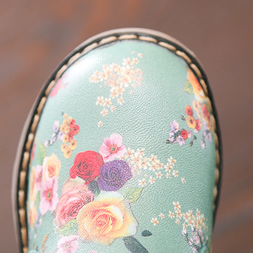 Ботинки для девочек с милым принтом; модная обувь с цветами; элегантные Ботинки martin для детей; теплая повседневная детская обувь; Новинка
