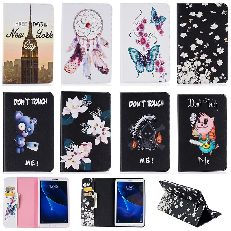 

For Samsung Galaxy Tab A 10.1 (2016) T580 SM-T580 Case Fashion Butterfly Flower Pattern Wallet Flip PU Leather Tablet Back Cover