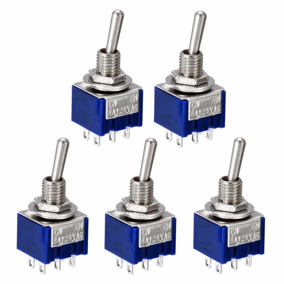 

5PCS/10PCS Mini DPDT Switch MTS-202 6A 125V AC 6 Pins 2 Positions ON/ON Toggle Switches For Switching Lamp Light