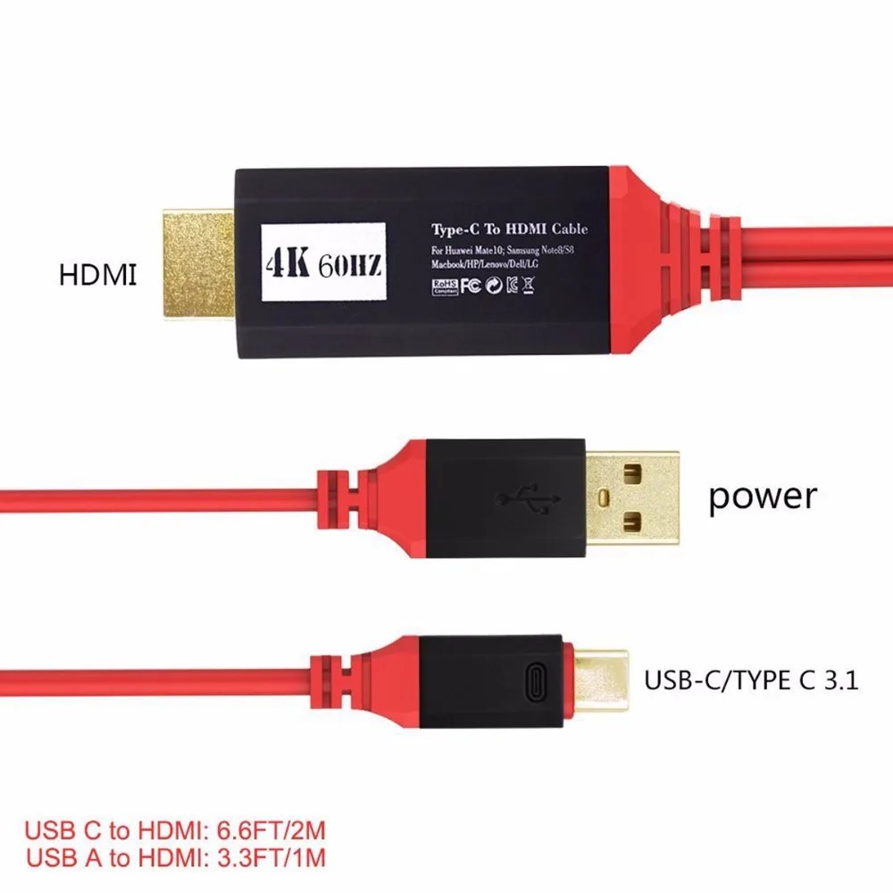 SOONHUA رقيقة جدا USB 3.1 نوع C HDMI كابل 5 V 2.4A 3 M شحن خط HDMI العامة رئيس ل مراقب العارض تلفاز LCD محول HDMI