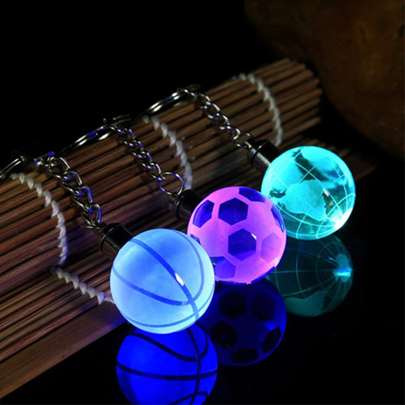 Key Ring Colorful Glow Crystal Football Soccer Basketball Earth Keychain Keyring Fan Birthday Gift Anniversary Fans Club Pattern (1)