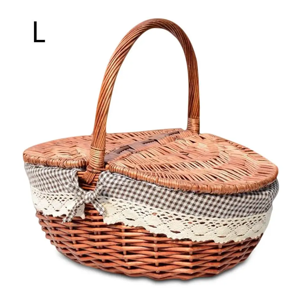 CC ручная плетеная корзина из ротанга, льняная кружевная Корзина для пикника в английском стиле, корзина для хранения покупок - Цвет: L Brown