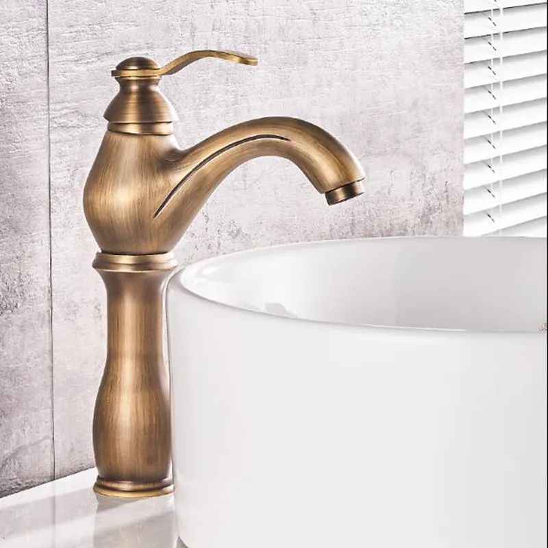 

All copper European bathroom faucet antique hot and cold water retro single hole basin faucet art heightening