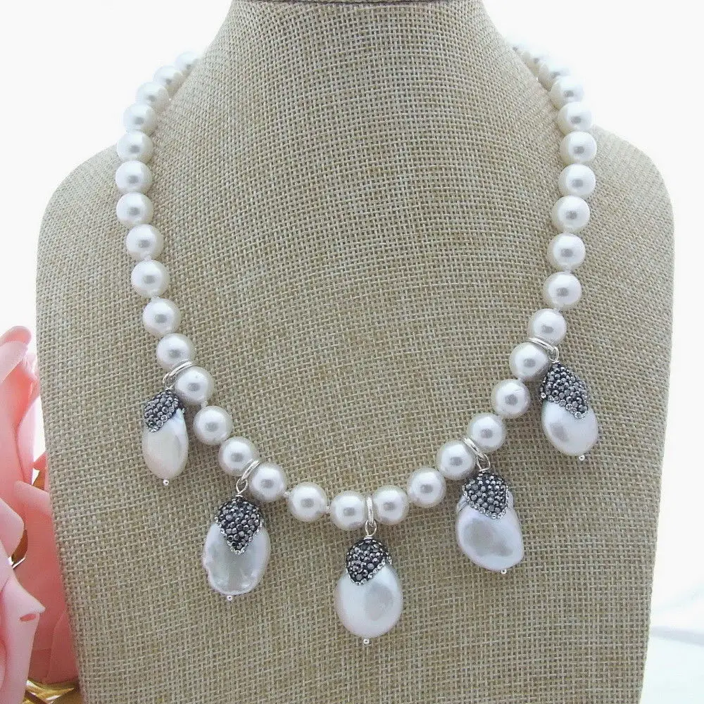 

Women's 18" Sea Shell Pearl Necklace Keshi Pearl Pendant