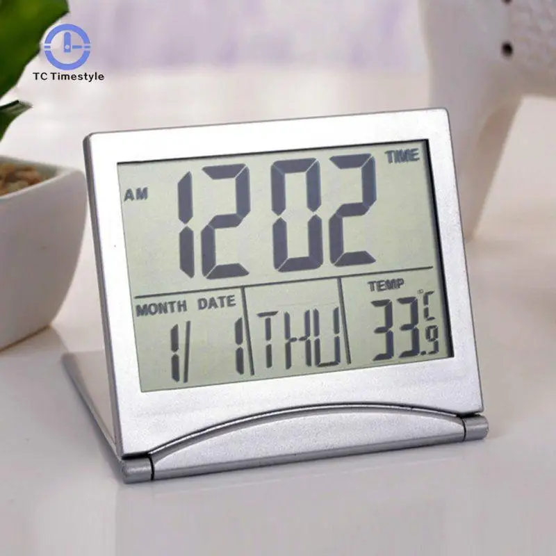 

Folding Travel Alarm Clock Watches Temperature Alarm Clocks LCD Digital Weather Station Table for Home Travel Digital Watch