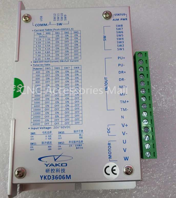 

YAKO 32 bit DSP stepper driver 3 phase stepper driver YKD3606M 20V-60VDC 5.9A for 42-86mm 3-Phase stepper motor