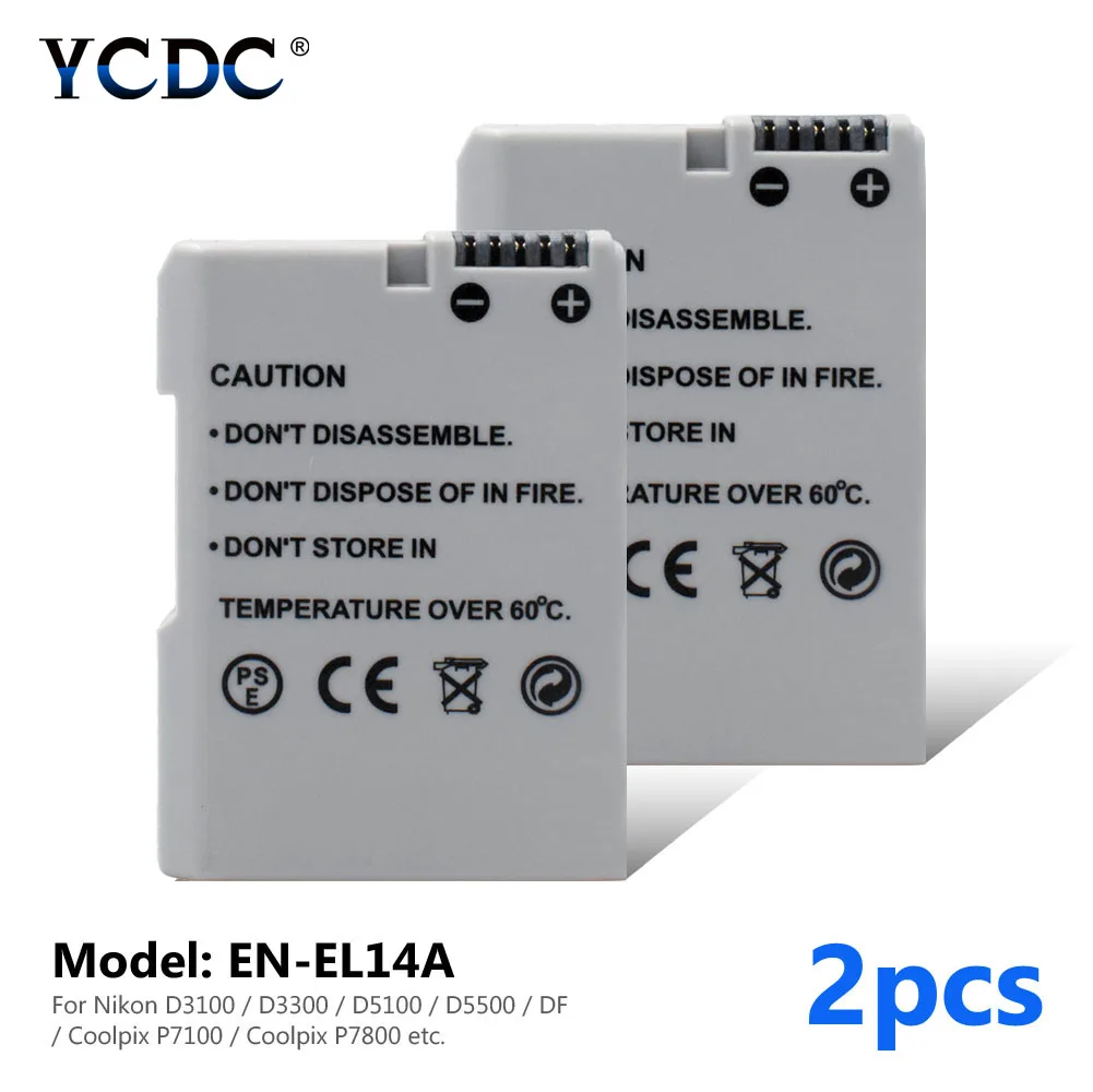 

2pcs EN-EL14A 1230mAh 7.2 volts Li-polymer Rechargeable Decoded Battery For Nikon Coolpix Camera Single Lens Reflex D3300 D5100
