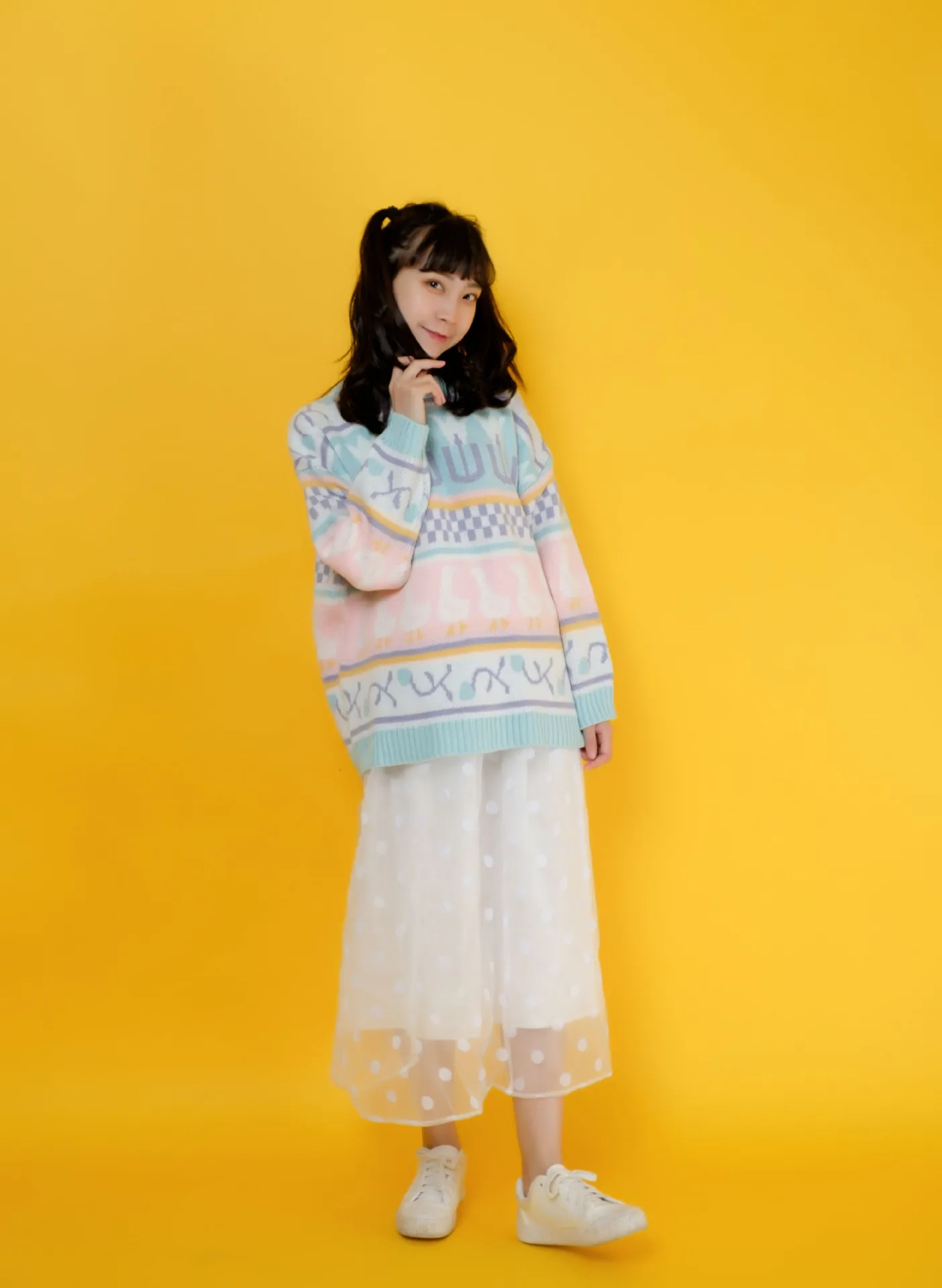 Осенне-зимний японский винтажный Женский пуловер, свитер с длинными рукавами, свободный трикотажный пуловер, разноцветный жаккард с героями мультфильмов в консервативном стиле