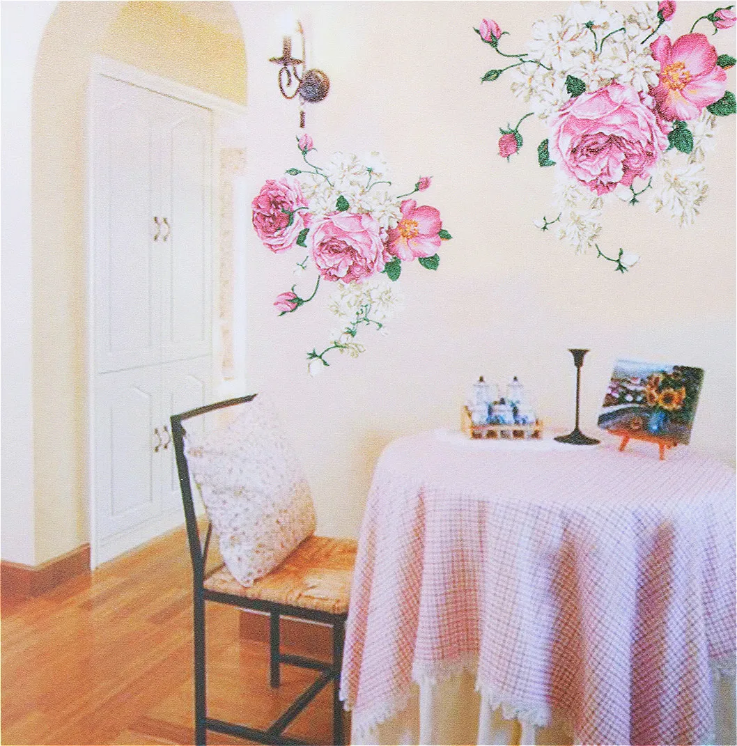 

70*50CM Peony Flowers Queen Antique Style Removable Wall Stickers Decals Home Decoration For Living Room Bedroom Wall Decor
