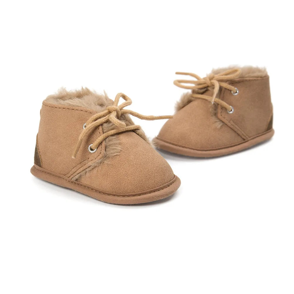Зимние ботинки для девочек и мальчиков; теплые замшевые ботильоны на меху со шнуровкой и плюшевой подкладкой; модная детская обувь(для малышей
