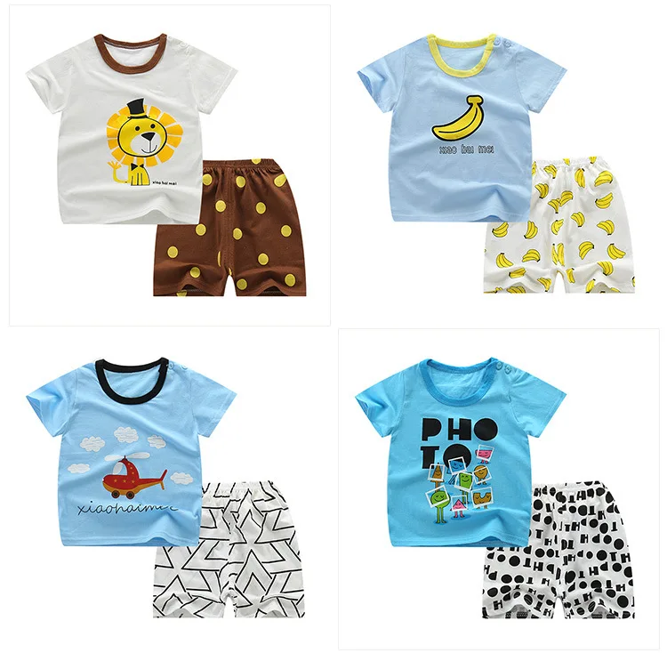 Летние комплекты одежды для новорожденных мальчиков Одежда для маленьких мальчиков хлопковый Детский костюм с животными комплекты одежды для маленьких мальчиков