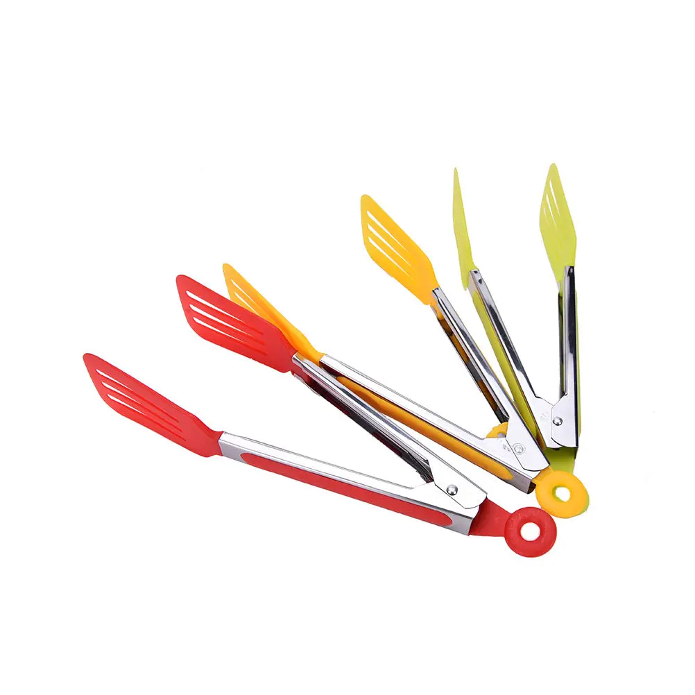 

1pcs Colorful BBQ Tongs Silicone Cover Handle Kitchen Tongs Lock Design Barbecue Clip Clamp Stainless Steel Food Tongs