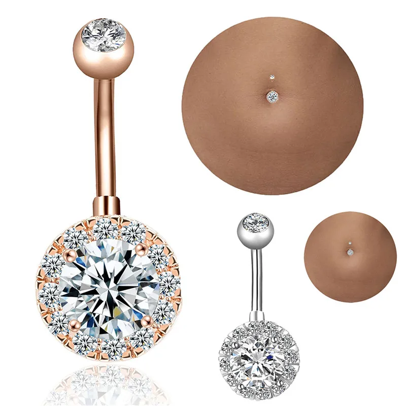 3Pcs/set Lotus Flower Opal Belly Rings Sliver Rose Gold Piercing Belly Button Rings Set Body Jewelry 2 Colors