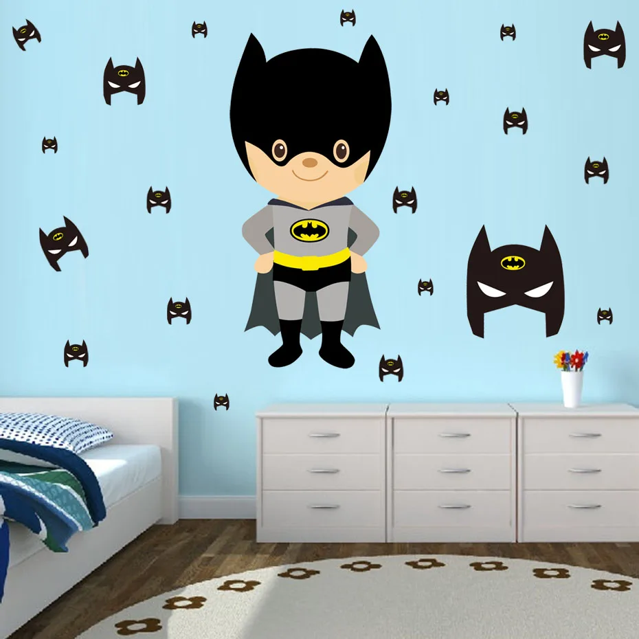 Милый мультяшный Бэтмен Наклейка на стену рукоделие Съемный ПВХ Наклейка на стену Забавный Интересный Настенный декор для детской комнаты современный скандинавский домашний декор