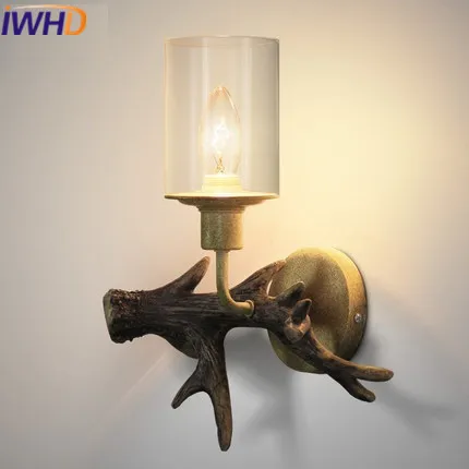 

IWHD Resin Vintage Wall Sconce Lamps Galss Loft Industrial Wall Lamp Restaurant Bedroom Retro Wandlamp Home Lighting Fixtures