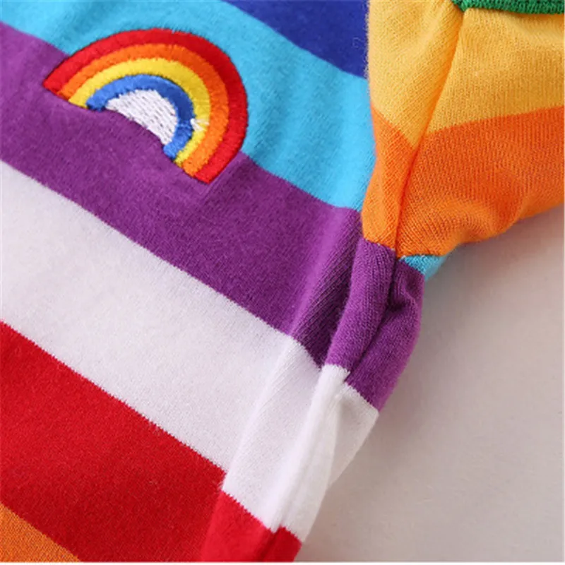 Детская футболка радужной расцветки, топы в разноцветную полоску с короткими рукавами и круглым вырезом, одежда для мальчиков и девочек, футболка, Детская Спортивная футболка