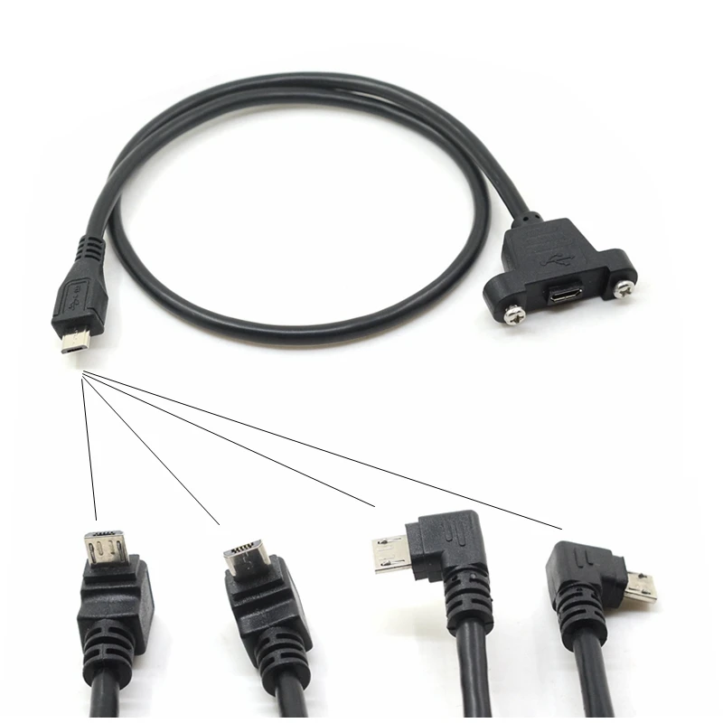 مايكرو-USB 5pin المصغّر USB USB 2.0 الذكور موصل إلى المصغّر USB 2.0 أنثى تمديد كابل 30 سنتيمتر 50 سنتيمتر مع مسامير لوحة جبل حفرة