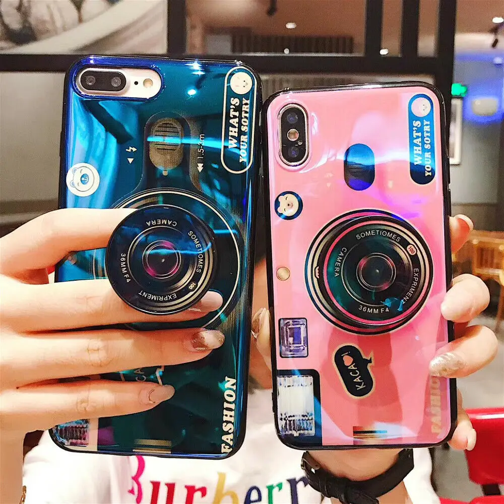 Чехол для IPhone X 6 8Plus 7 Plus Роскошная 3D камера синий луч чехол телефона с кольцом