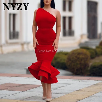 NYZY-vestido de fiesta rojo de sirena, para fiesta de boda, noche de graduación, Homecoming, 2019