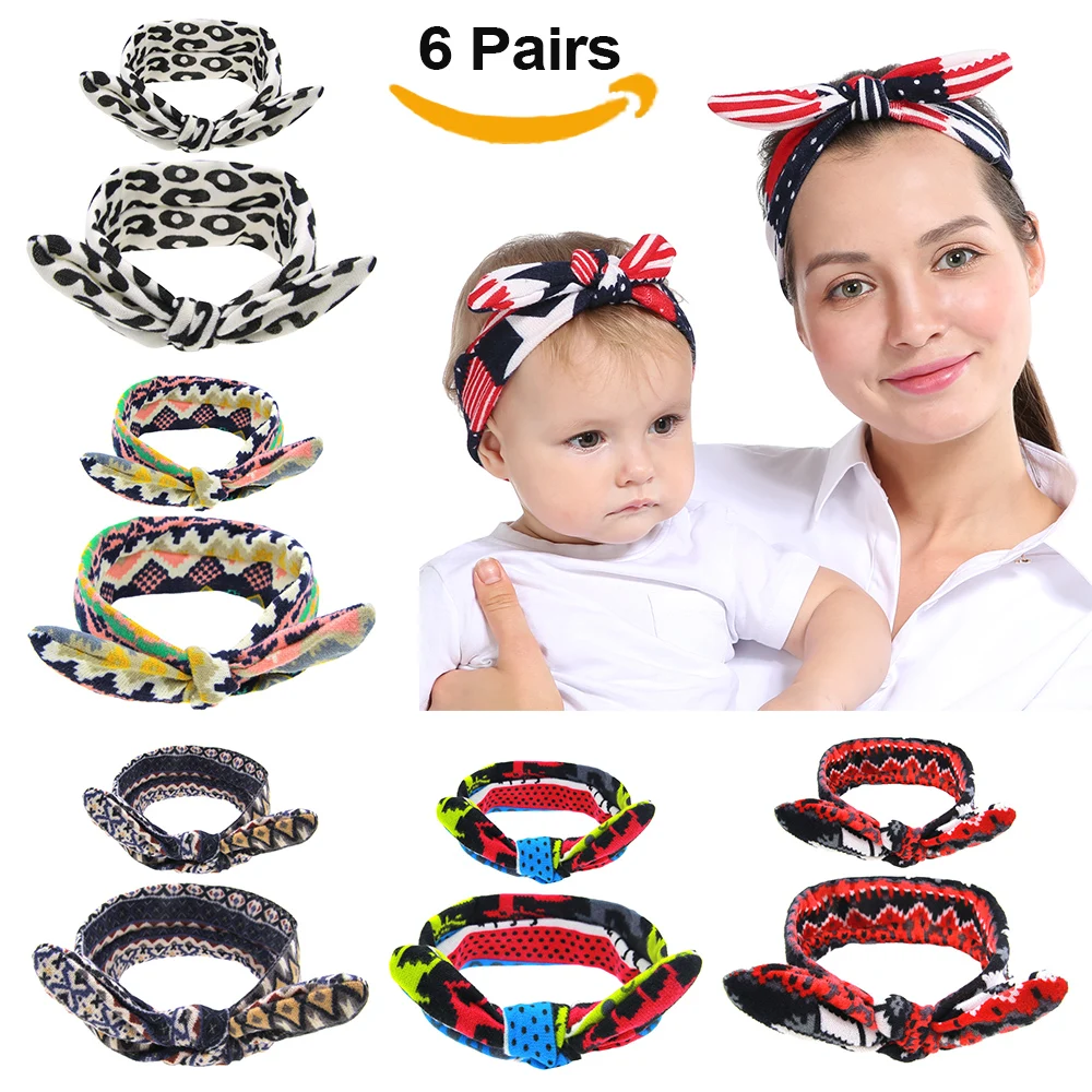 

Parent-child Rabbit Ears Headband 8 Styles 6 Pairs Flower Polka dots Leopard Mom & Daughter Headbands Hairband Hair Accessories