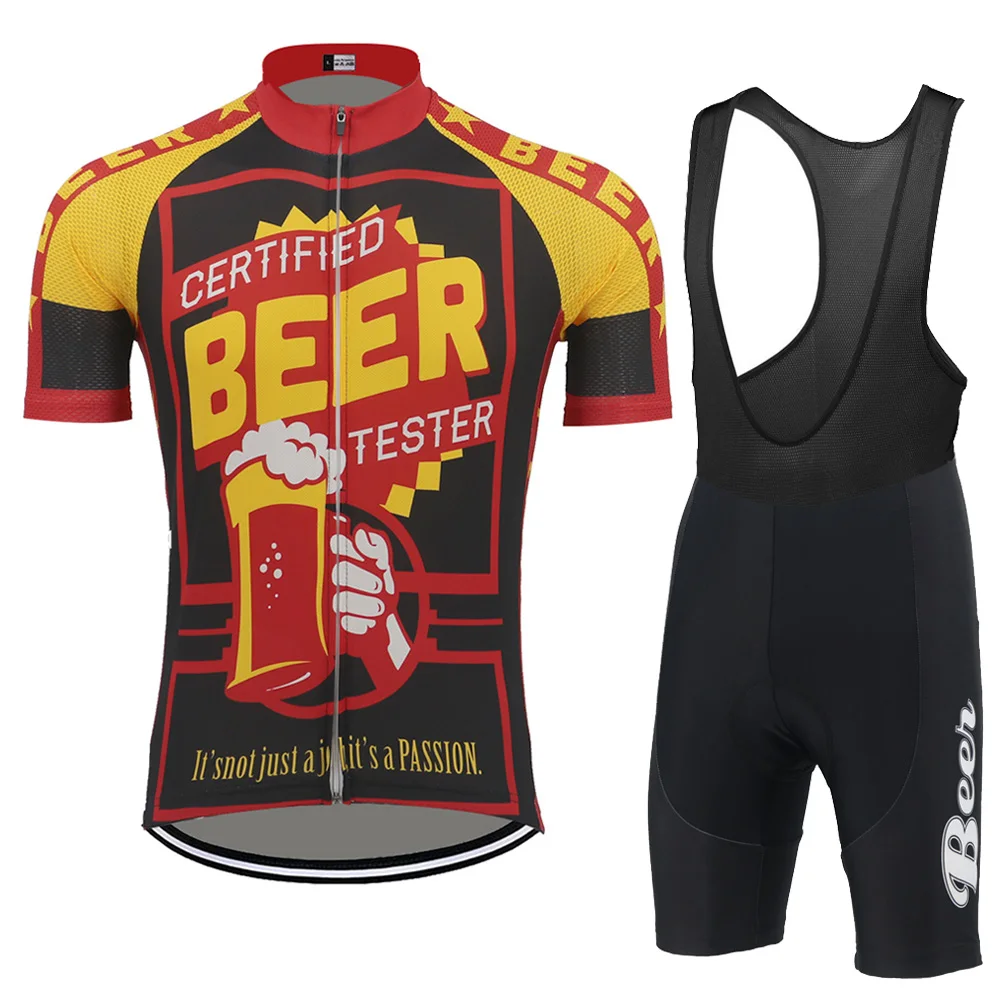 Пиво Велоспорт Джерси Набор для мужчин короткий рукав велосипедная одежда Джерси набор нагрудник шорты 9D гель коврик костюм для велосипедного спорта 6 стиль
