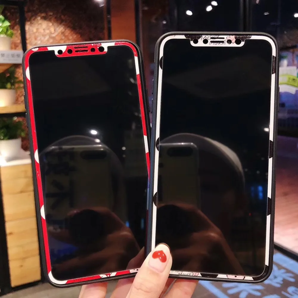 

For iPhoneXR Xsmax Cute Cartoon kitty Mickey Dog Shine Glossy Front Screen tempered glass Protector Pone Film Protection