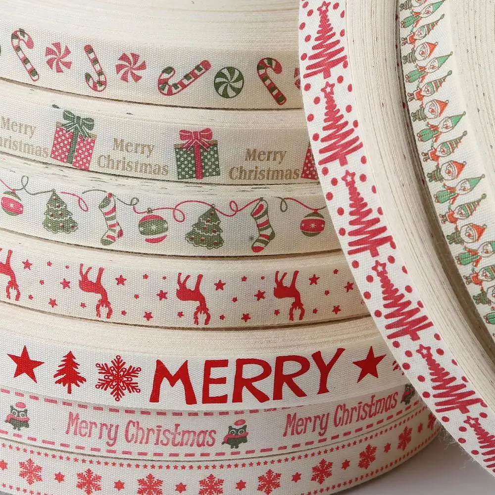 

High Quality 5yards Printed Organza Cotton Ribbons 15mm DIY Sewing Hairbows Gift Wrapping Christmas New Year Ribbon Accessory