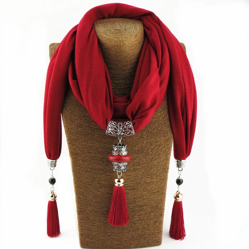 

2017 New ceramic Bead Tassel scarf shawl collar lady peacock Pendant Jewelry Necklace folk style scarf