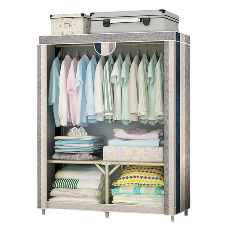 

Simple Cloth Wardrobe Free Installation Folding Wardrobe 25 MM Anti-rust Single Steel Frame Bold Reinforcement Fabric Closet