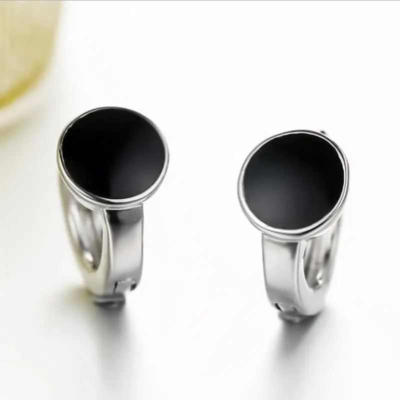 

Trendy Silver 925 Earrings For Men Jewelry Girls Party Accessories Charm Black Hoop Earrings For Male Jewelry Boyfriend Gift