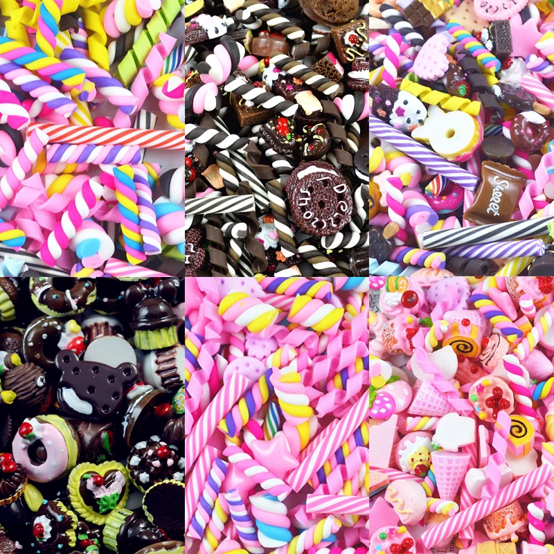 100PCS DIY Slime Charms With Candy Sugar Chocolate Cake Resin Flatback of Slime Beads for Ornament Scrapbook Crafts Toy  (6)