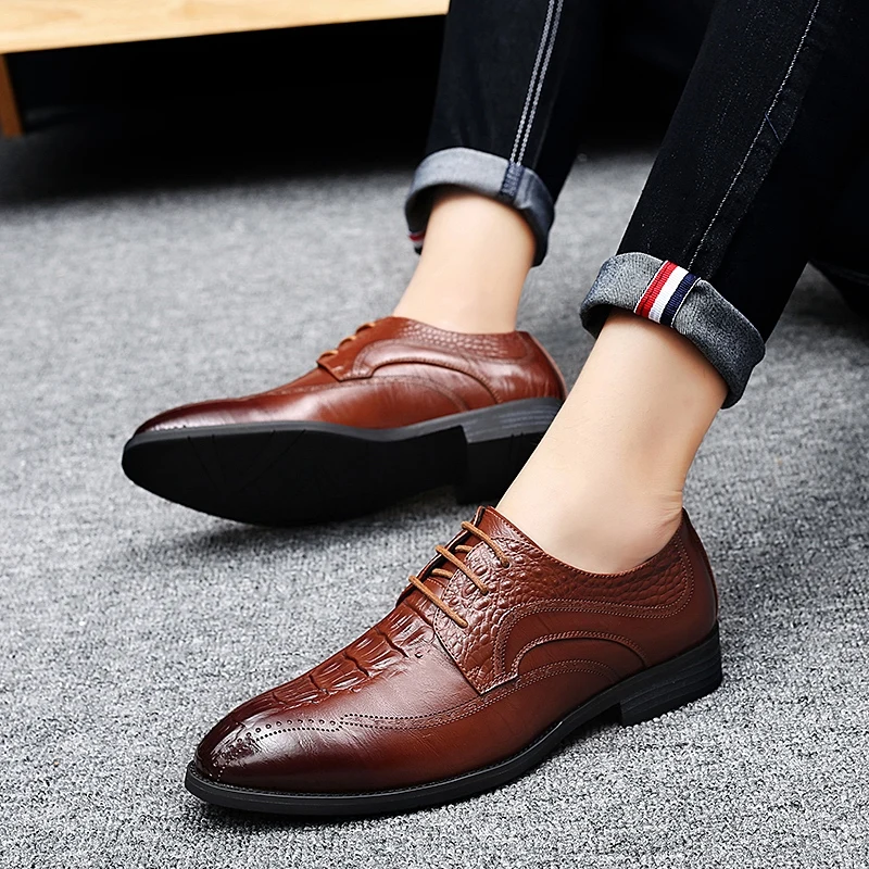Hombre Boda Fiesta Formal Cuero Black Calzado Los Vestir Elegante Zapatos Genuino Y Oficina Para Negro De Clásico Marrón brown Hombres nPfPCq