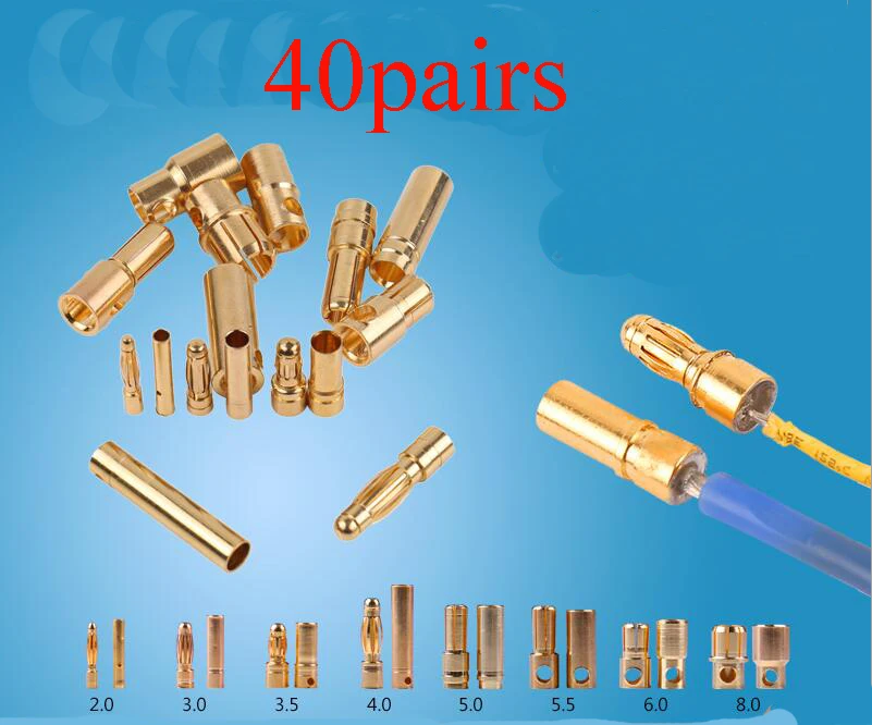 

40Pairs 2mm 3mm 3.5mm 4mm Banana Plug Electroplating Gold Lantern Cover Sheath Sleeve Male Female Connector for RC UAV Aircraft
