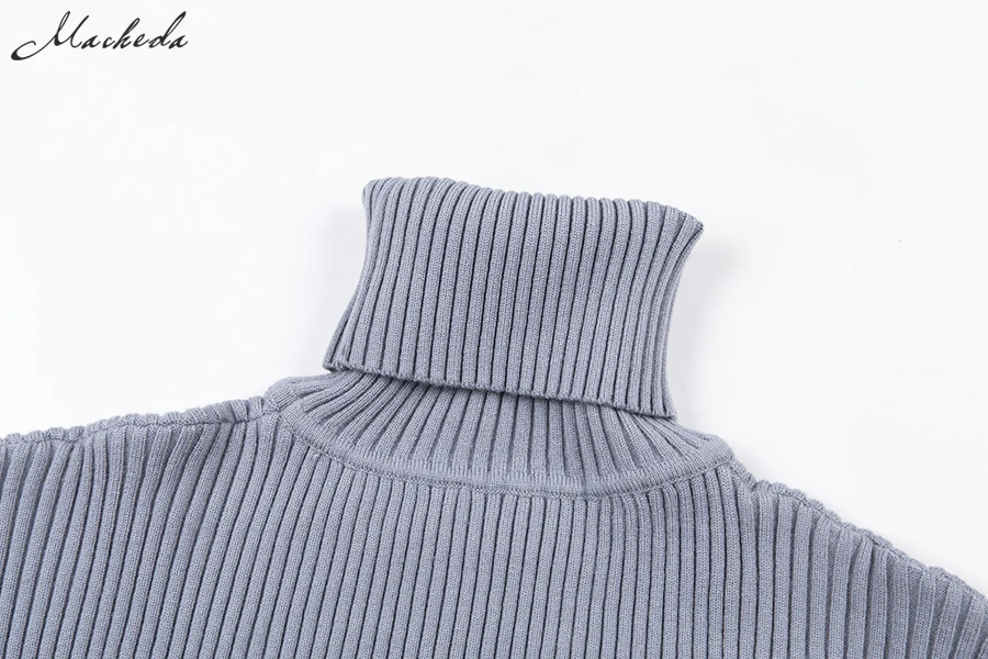 Macheda Женский осенне-весенний укороченный вязанный свитер кофта с длинным рукавом водолазка с высоким воротником