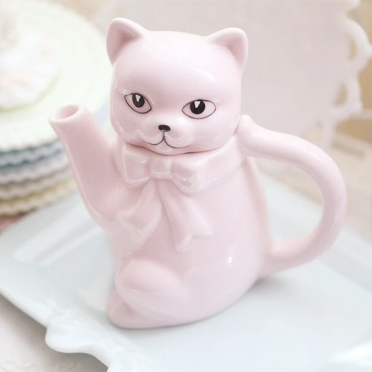 Креативный 3D керамический чайник в виде розовой кошки кофейник домашний декор
