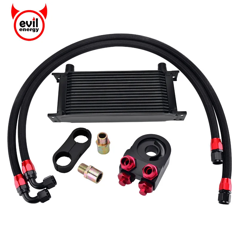 evil energy 16Row AN10 Engine Racing Oil Cooler Kit+Oil Filter +Swivel Fuel Hose End Line+AN10 Seprator Divider Clamp | Автомобили и